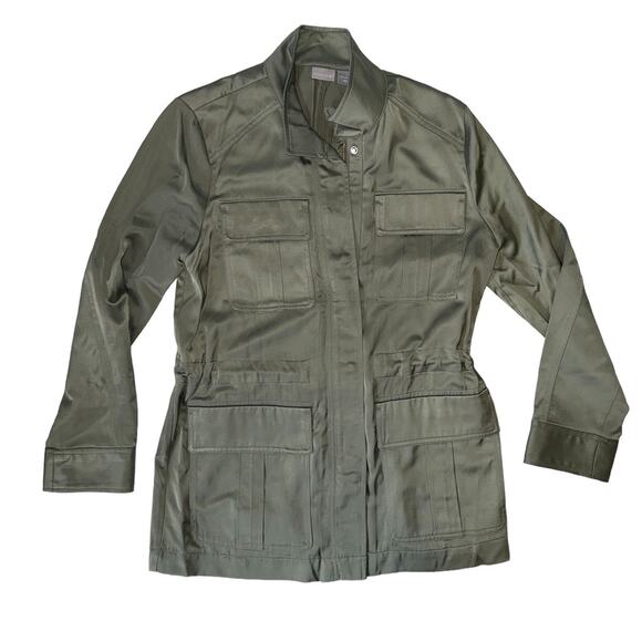 Chicos Utility Long Sleeve Green Satin Jacket Size 8/10 Chico Size 1 - Picture 5 of 13